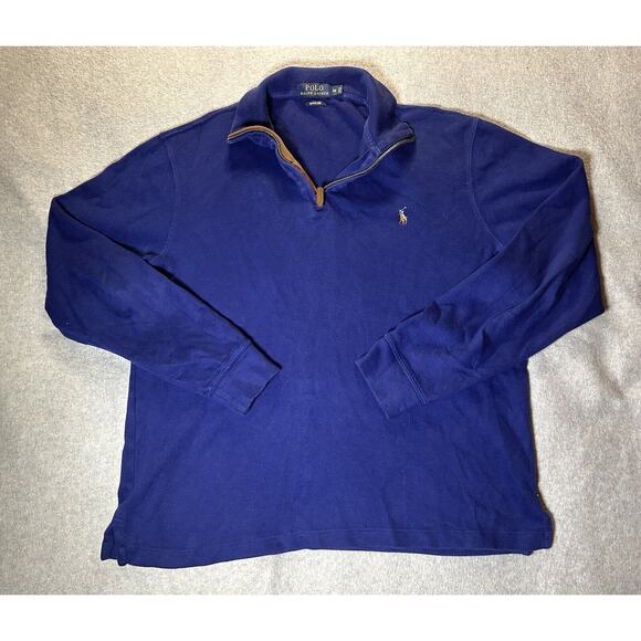 Polo Ralph Lauren Sweater Mens M Blue Estate Rib 1/4 Zip Pullover Sweatshirt - Picture 1 of 10